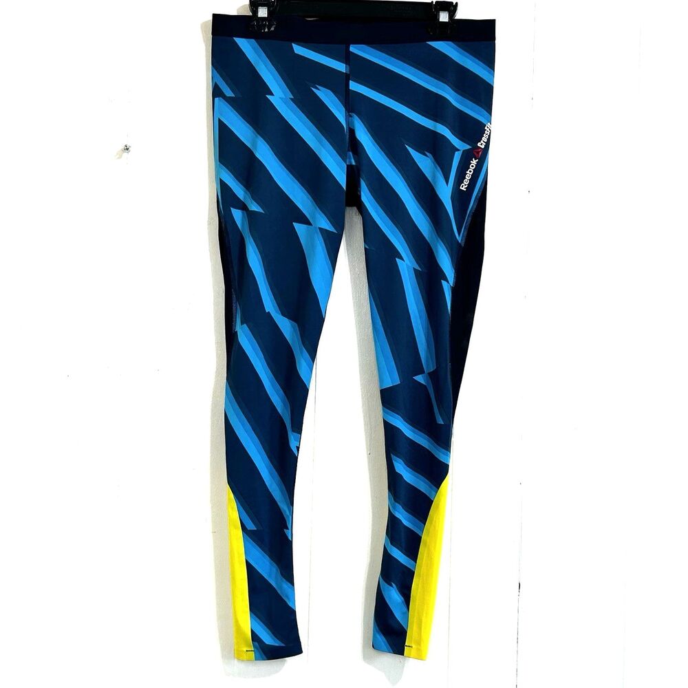 Reebok CrossFit Speed Wick Compression Leggings Size XL Blue Bright Yellow
